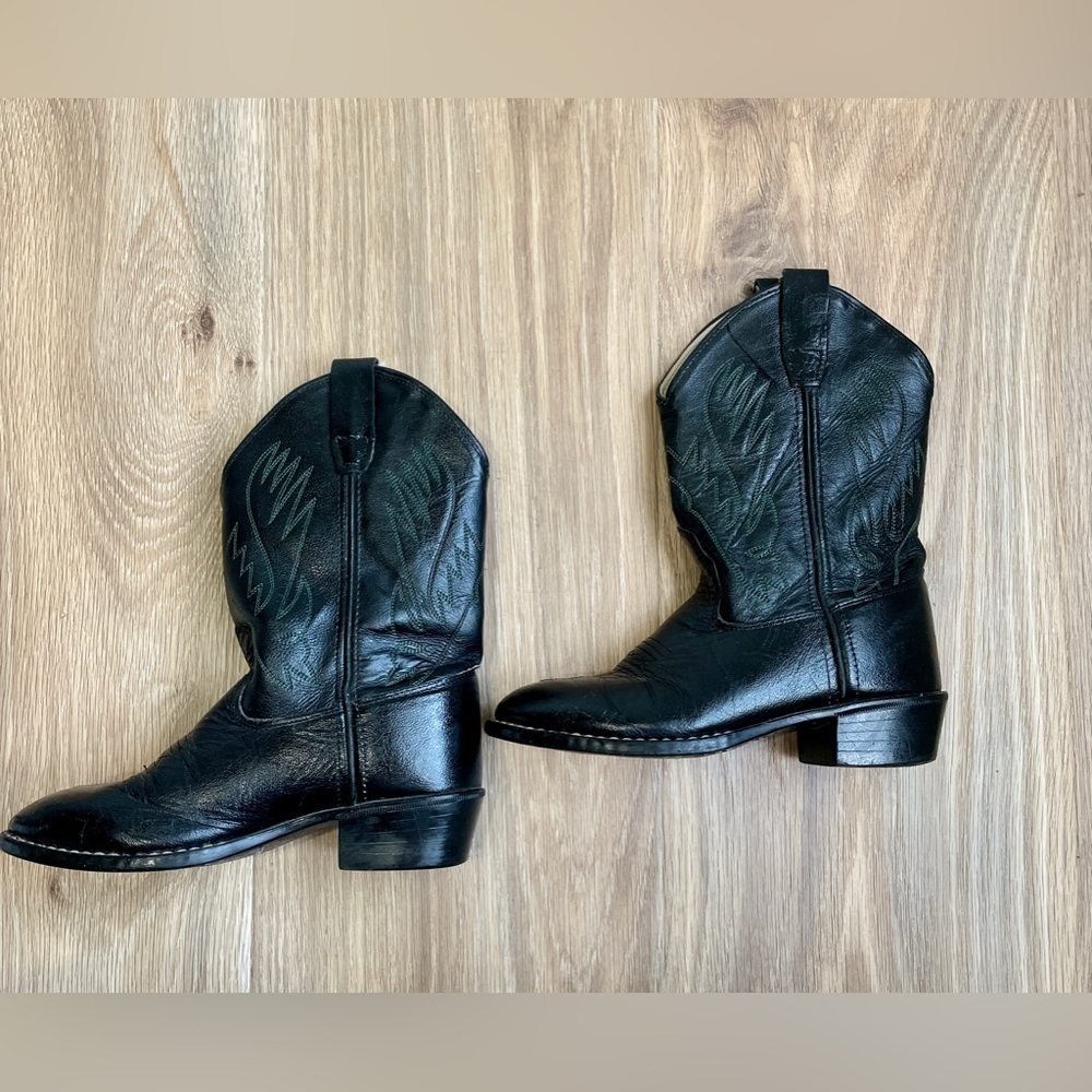 CHILDREN'S OLD WEST BLACK LEATHER WESTERN BOOT Size 13.5